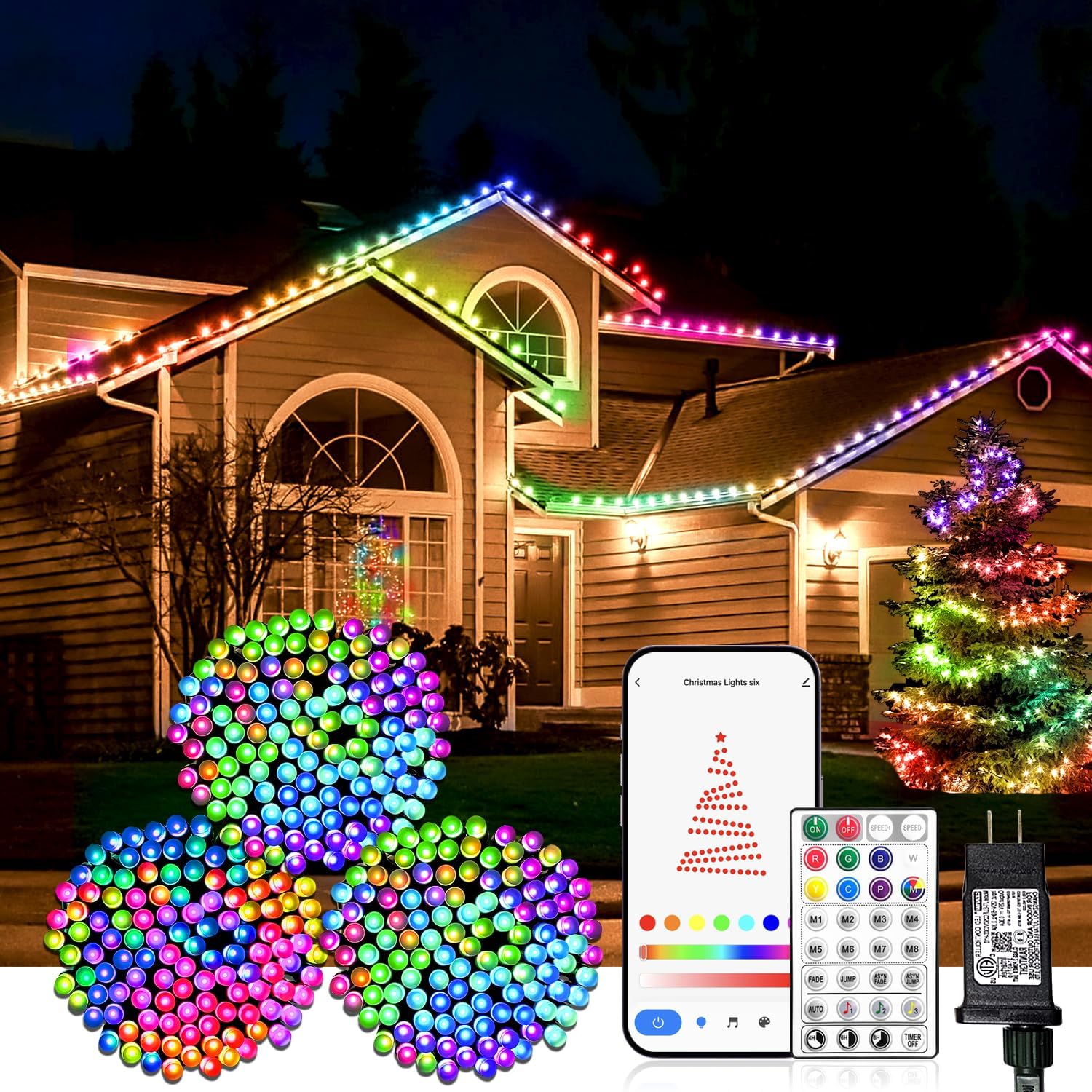 Smart Christmas Lights Outdoor:Indoor, 196ft 600 RGB