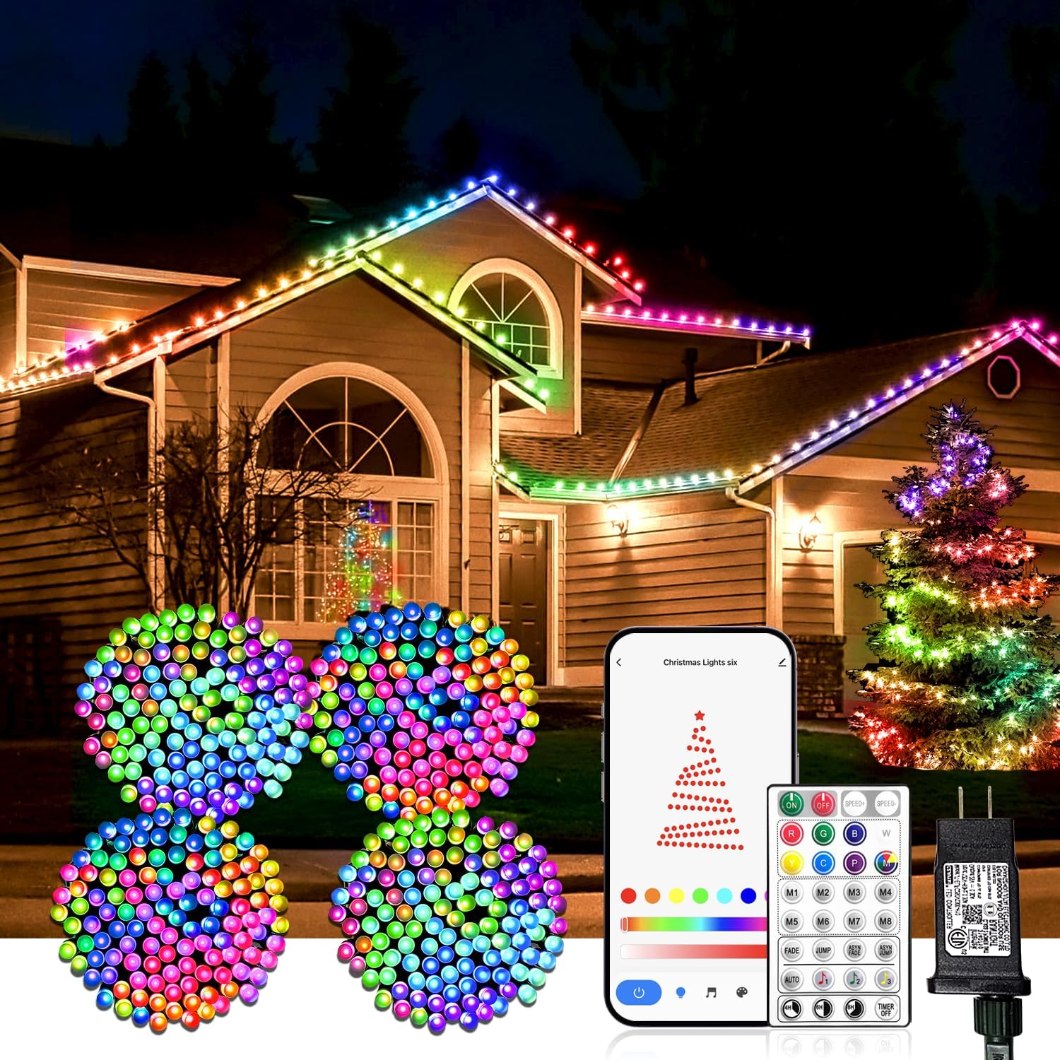 Smart Multicolor Changing Christmas Lights, 262ft 800 RGB