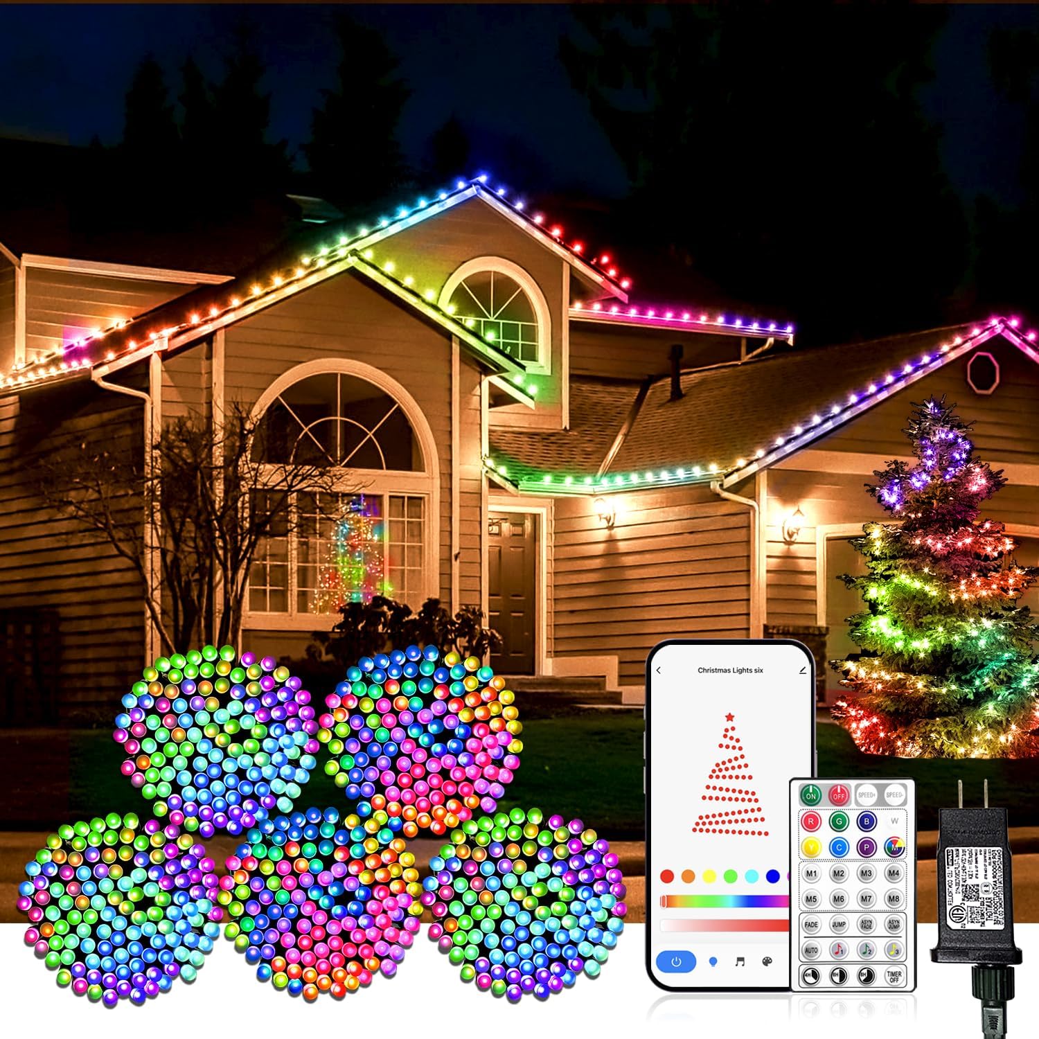 Smart Multicolor Changing Christmas Lights, 328ft 1000 RGB